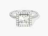 Princess Halo Lab Grown Diamond Engagement Ring with Pave Set Side Stones (1.50 CT)