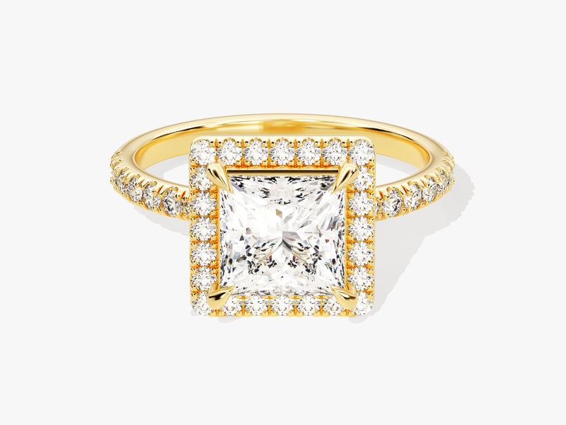 Princess Halo Moissanite Engagement Ring with Pave Set Side Stones (1.50 CT)