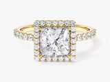 Princess Halo Lab Grown Diamond Engagement Ring with Pave Set Side Stones (1.50 CT)