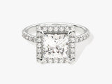 Princess Halo Moissanite Engagement Ring with Pave Set Side Stones (2.00 CT)