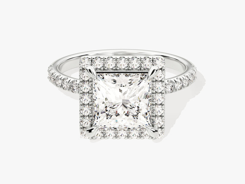 Princess Halo Lab Grown Diamond Engagement Ring with Pave Set Side Stones (2.00 CT)