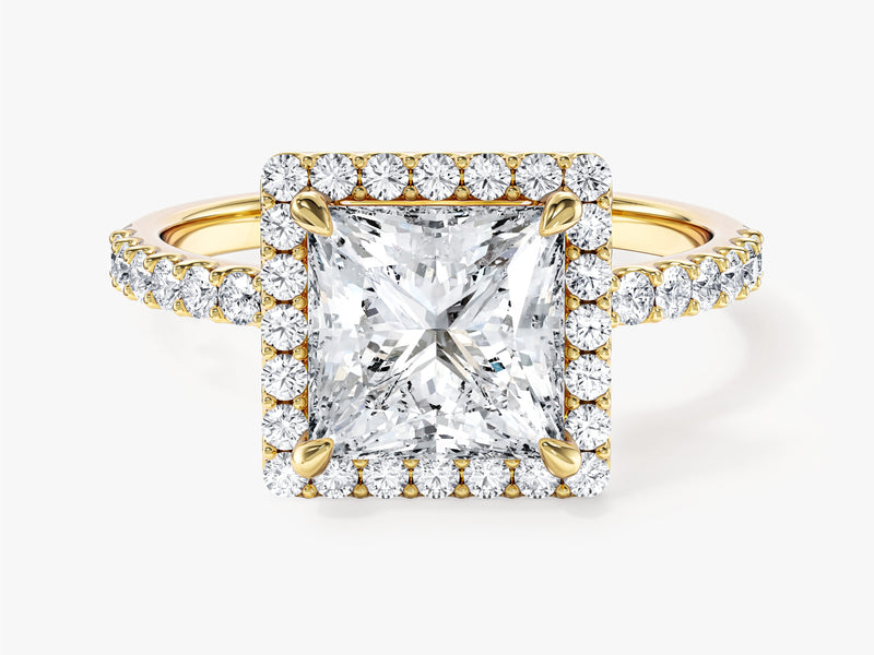 Princess Halo Lab Grown Diamond Engagement Ring with Pave Set Side Stones (2.00 CT)