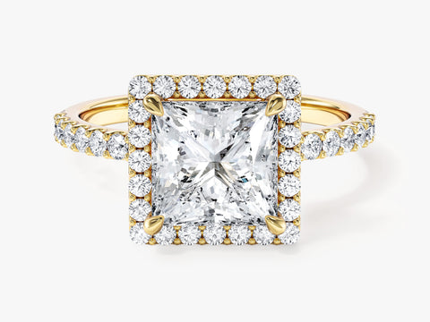 Princess Halo Moissanite Engagement Ring with Pave Set Side Stones (2.00 CT)