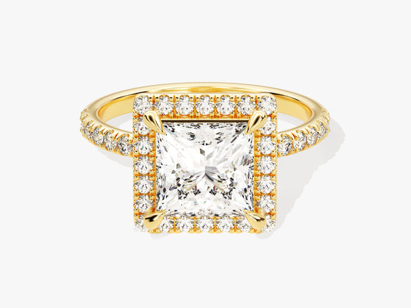 Princess Halo Moissanite Engagement Ring with Pave Set Side Stones (2.00 CT)