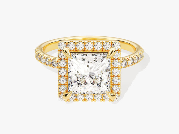 Princess Halo Diamond Engagement Ring with Pave Set Side Stones (2.00 CT)