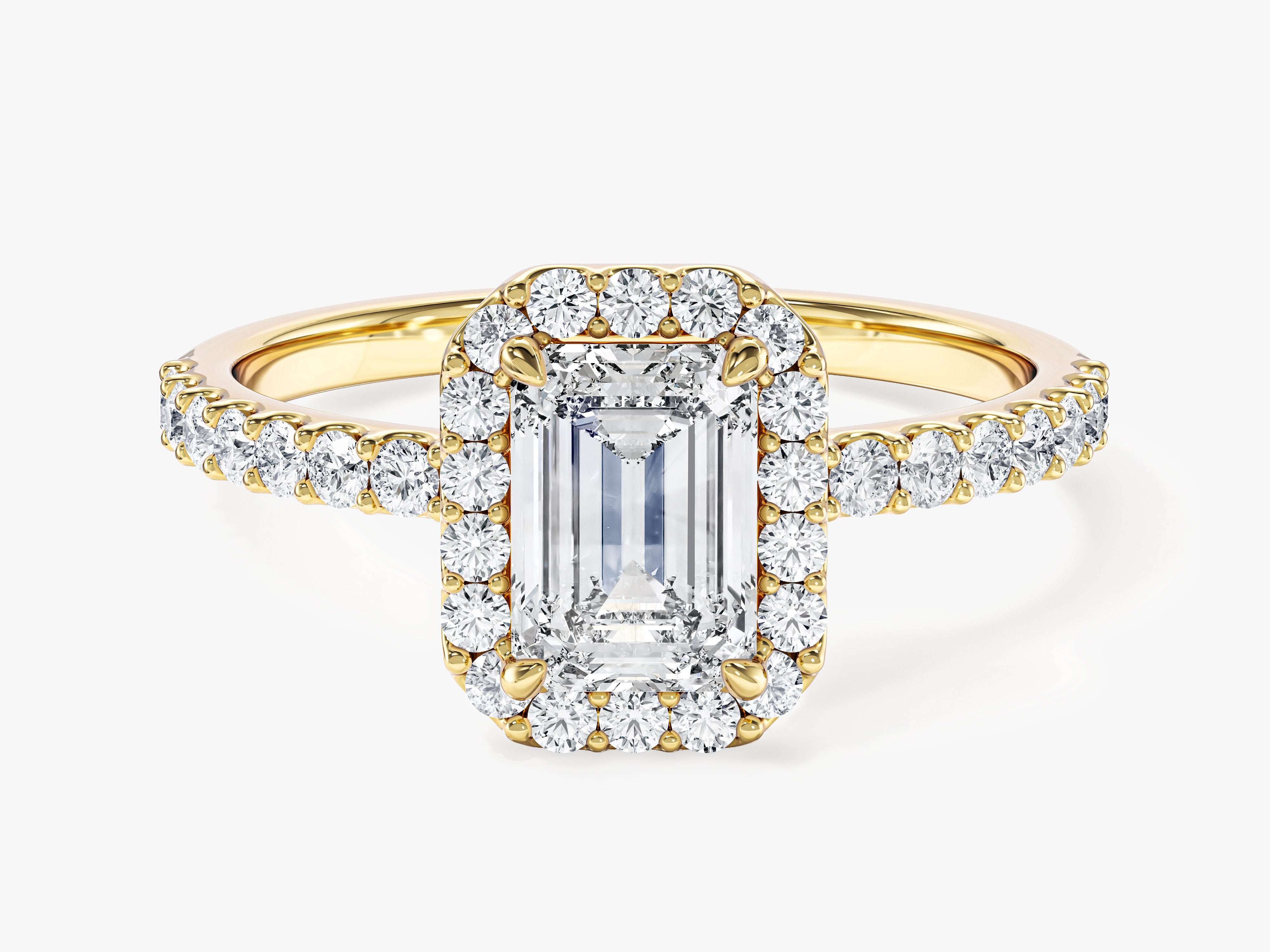 Emerald Halo Lab Grown Diamond Engagement Ring with Pave Set Side Stones (1.00 CT)