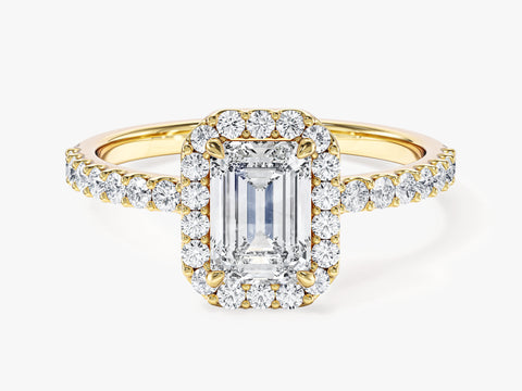 Emerald Halo Moissanite Engagement Ring with Pave Set Side Stones (1.00 CT)