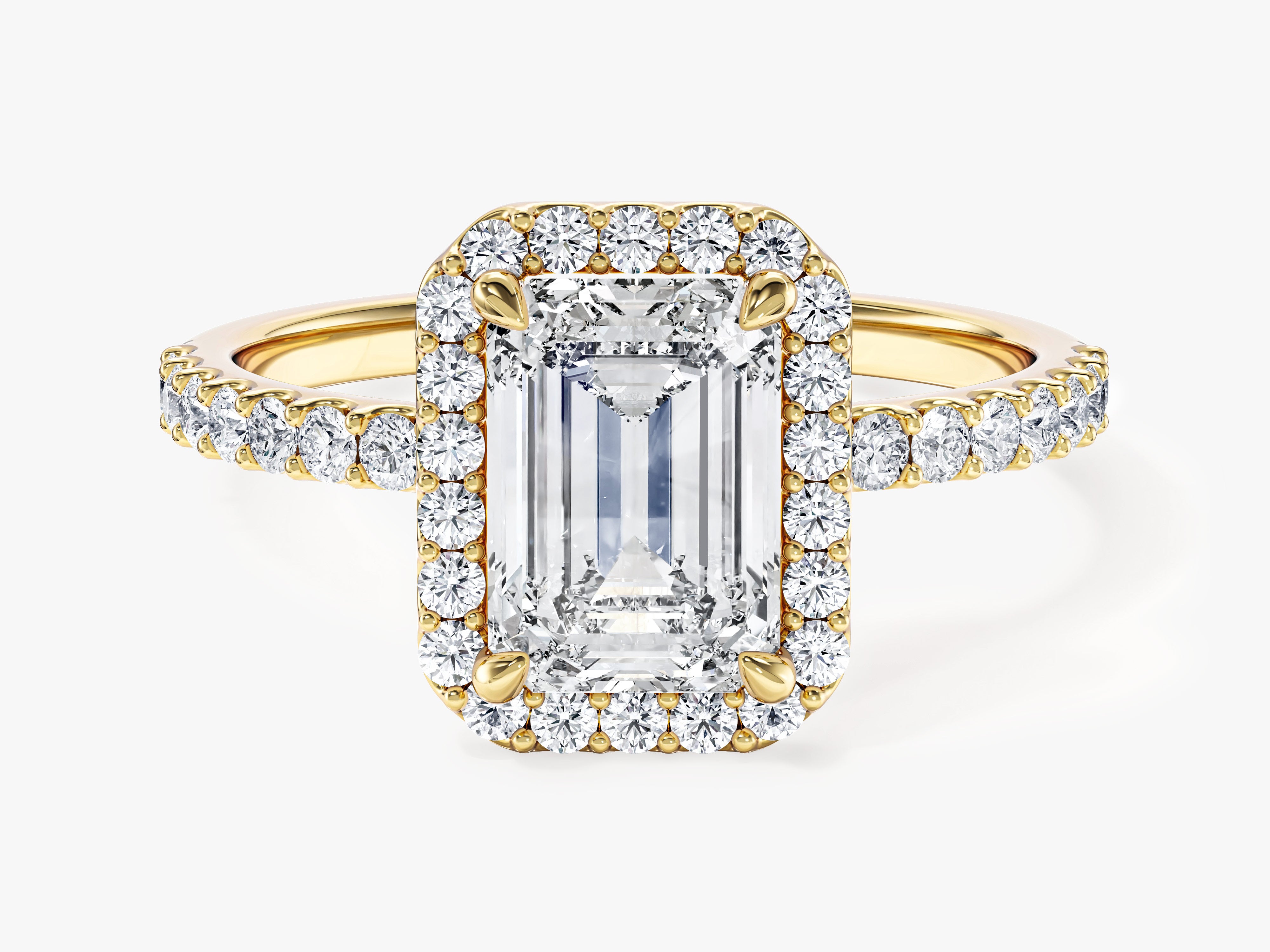 Emerald Halo Lab Grown Diamond Engagement Ring with Pave Set Side Stones (1.50 CT)