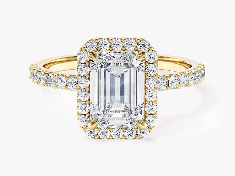 Emerald Halo Lab Grown Diamond Engagement Ring with Pave Set Side Stones (1.50 CT)