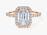 Emerald Halo Lab Grown Diamond Engagement Ring with Pave Set Side Stones (2.00 CT)