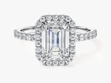 Emerald Halo Lab Grown Diamond Engagement Ring with Pave Set Side Stones (2.00 CT)