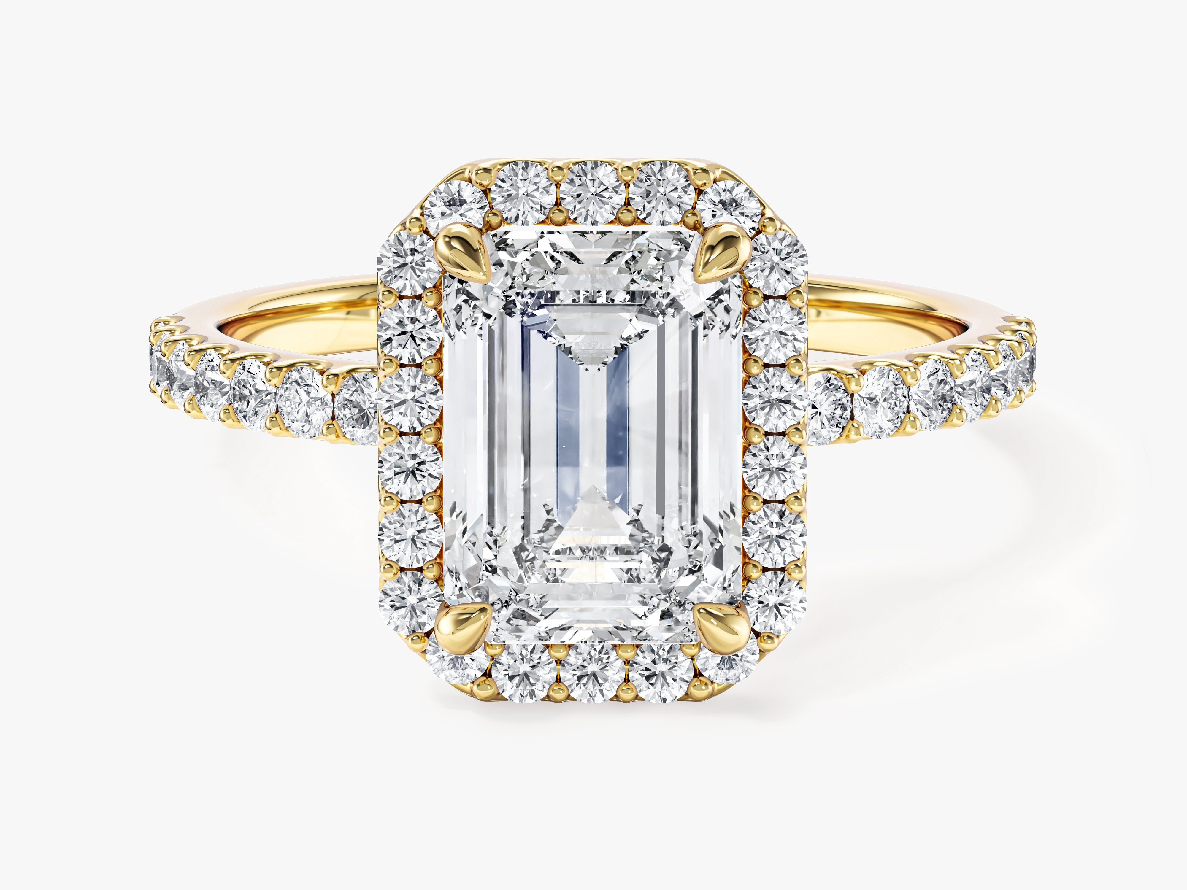 Emerald Halo Lab Grown Diamond Engagement Ring with Pave Set Side Stones (2.00 CT)