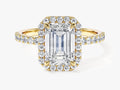Emerald Halo Lab Grown Diamond Engagement Ring with Pave Set Side Stones (2.00 CT)