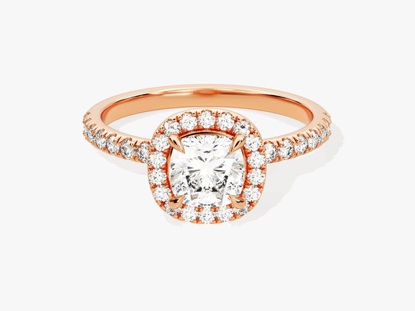 Rose gold diamond halo engagement ring