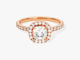 Cushion Halo Moissanite Engagement Ring with Pave Set Side Stones (1.00 CT)