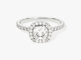 Cushion Halo Lab Grown Diamond Engagement Ring with Pave Set Side Stones (1.00 CT)