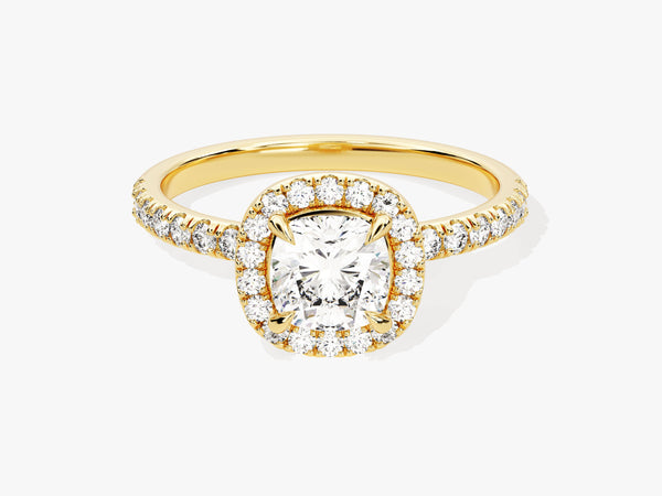 Cushion Halo Diamond Engagement Ring with Pave Set Side Stones (1.00 CT)