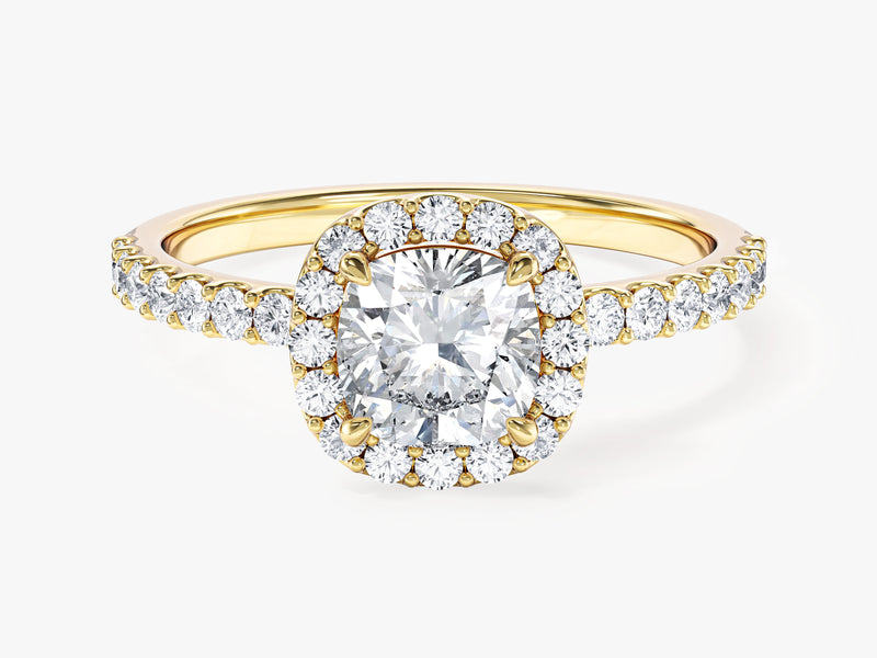 Cushion Halo Moissanite Engagement Ring with Pave Set Side Stones (1.00 CT)