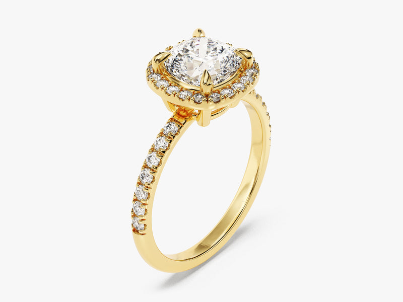 Cushion Halo Lab Grown Diamond Engagement Ring with Pave Set Side Stones (1.50 CT)