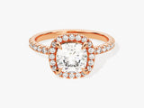 Cushion Halo Moissanite Engagement Ring with Pave Set Side Stones (1.50 CT)