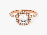 Cushion Halo Lab Grown Diamond Engagement Ring with Pave Set Side Stones (1.50 CT)