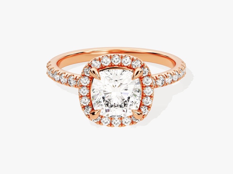 Cushion Halo Lab Grown Diamond Engagement Ring with Pave Set Side Stones (1.50 CT)