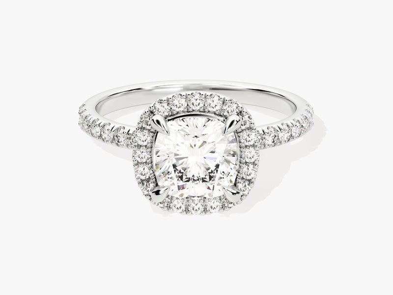 Cushion Halo Lab Grown Diamond Engagement Ring with Pave Set Side Stones (1.50 CT)