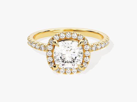 Cushion Halo Moissanite Engagement Ring with Pave Set Side Stones (1.50 CT)