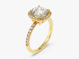 Cushion Halo Moissanite Engagement Ring with Pave Set Side Stones (2.00 CT)