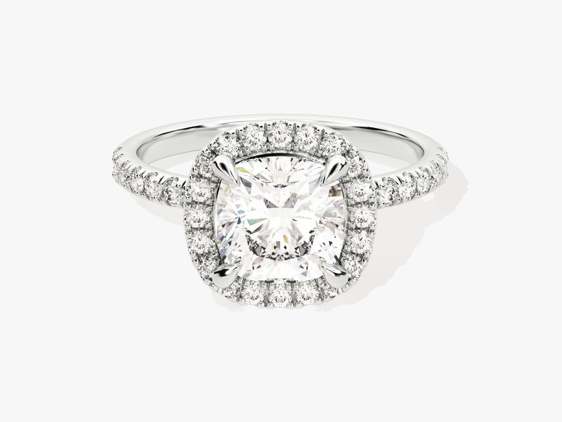 Cushion Halo Moissanite Engagement Ring with Pave Set Side Stones (2.00 CT)