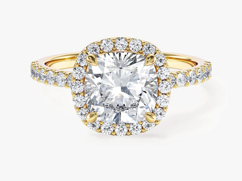 Cushion Halo Moissanite Engagement Ring with Pave Set Side Stones (2.00 CT)