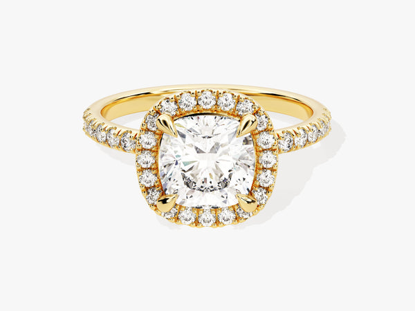 Cushion Halo Diamond Engagement Ring with Pave Set Side Stones (2.00 CT)