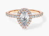 Pear Halo Moissanite Engagement Ring with Pave Set Side Stones (1.00 CT)