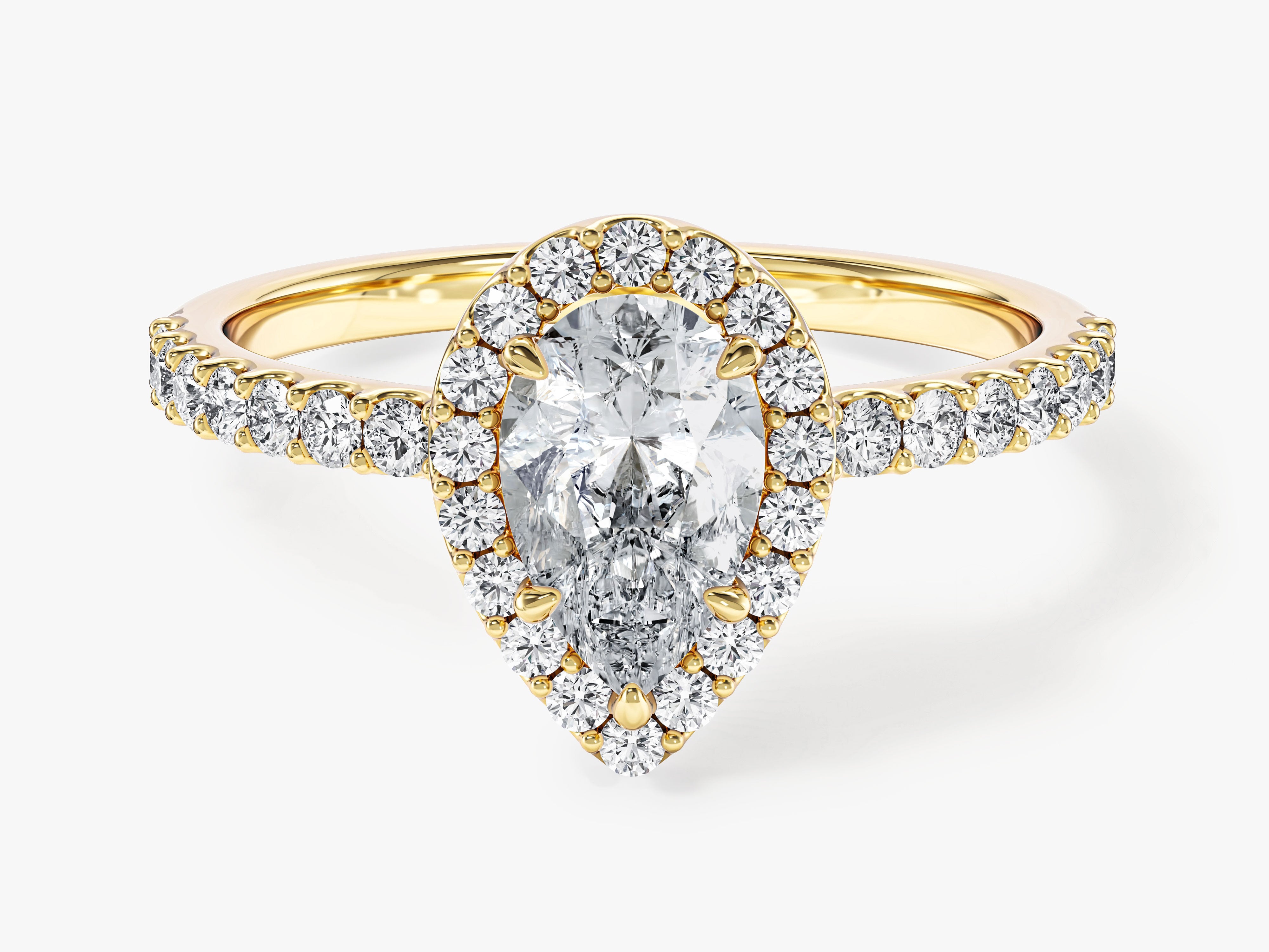 Pear Halo Lab Grown Diamond Engagement Ring with Pave Set Side Stones (1.00 CT)