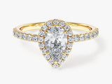 Pear Halo Moissanite Engagement Ring with Pave Set Side Stones (1.00 CT)