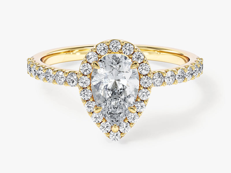 Pear Halo Lab Grown Diamond Engagement Ring with Pave Set Side Stones (1.00 CT)