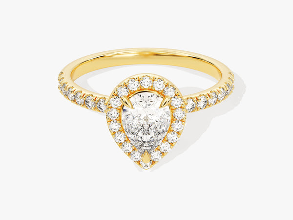 Pear Halo Diamond Engagement Ring with Pave Set Side Stones (1.00 CT)