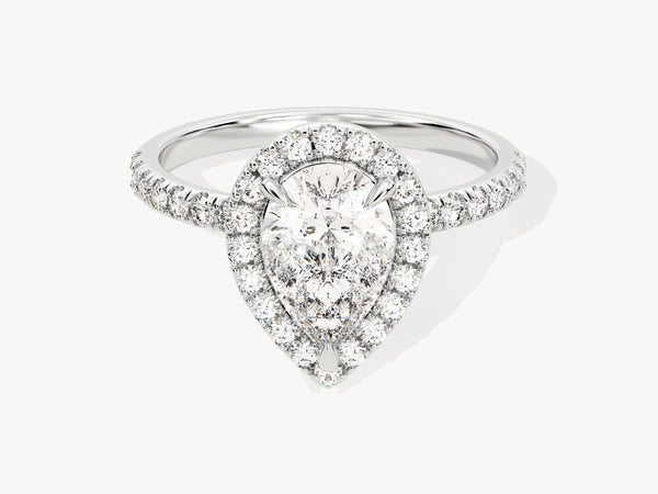 Pear Halo Moissanite Engagement Ring with Pave Set Side Stones (1.50 CT)