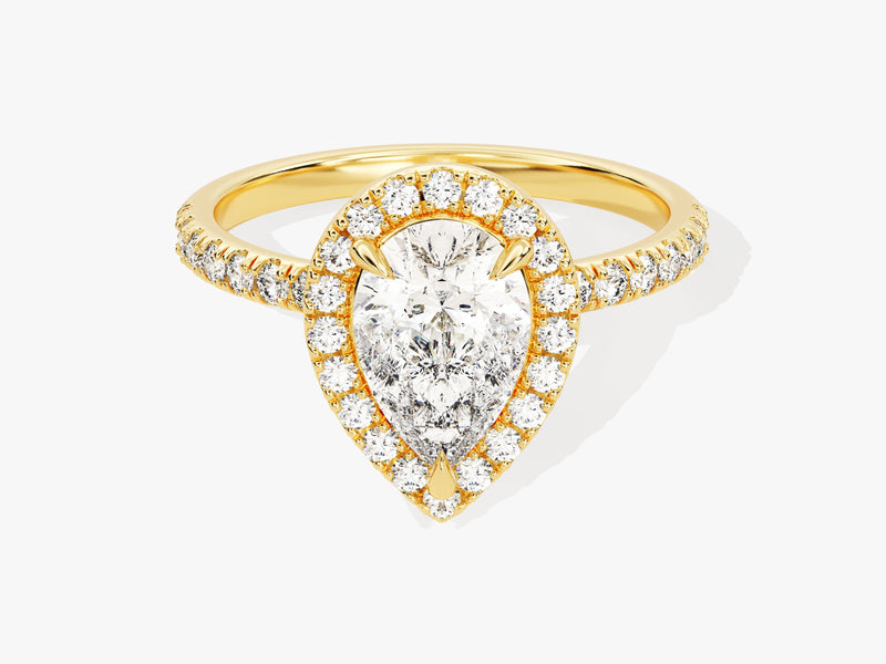 Pear Halo Lab Grown Diamond Engagement Ring with Pave Set Side Stones (1.50 CT)