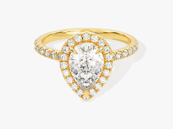 Pear Halo Diamond Engagement Ring with Pave Set Side Stones (1.50 CT)