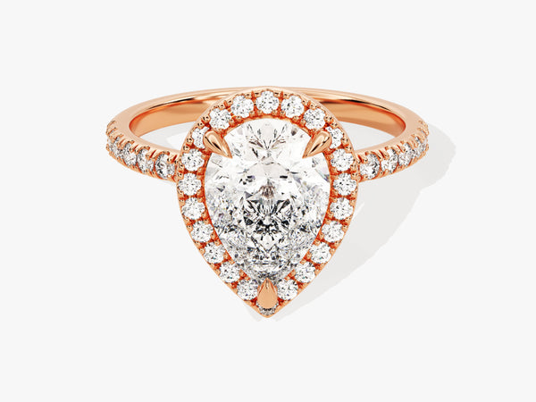 Rose gold pear cut diamond halo engagement ring