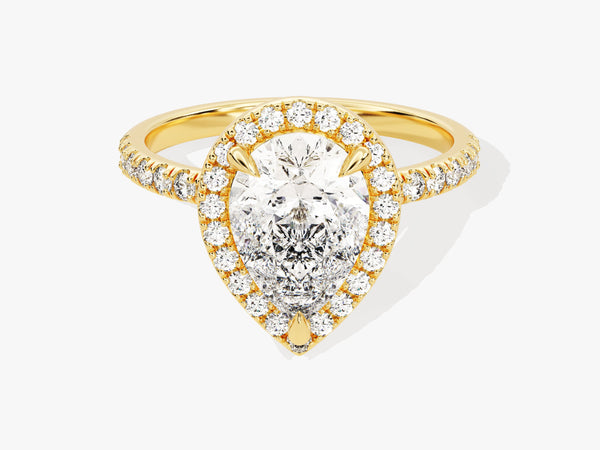 Pear Halo Diamond Engagement Ring with Pave Set Side Stones (2.00 CT)