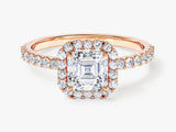 Asscher Halo Moissanite Engagement Ring with Pave Set Side Stones (1.00 CT)