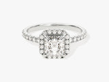 Asscher Halo Diamond Engagement Ring with Pave Set Side Stones (1.00 CT)