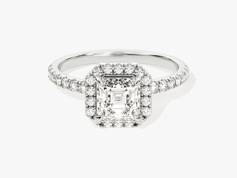 Asscher Halo Diamond Engagement Ring with Pave Set Side Stones (1.00 CT)