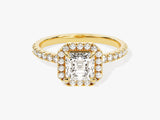 Asscher Halo Diamond Engagement Ring with Pave Set Side Stones (1.00 CT)