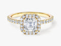 Asscher Halo Moissanite Engagement Ring with Pave Set Side Stones (1.00 CT)