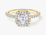 Asscher Halo Moissanite Engagement Ring with Pave Set Side Stones (1.00 CT)
