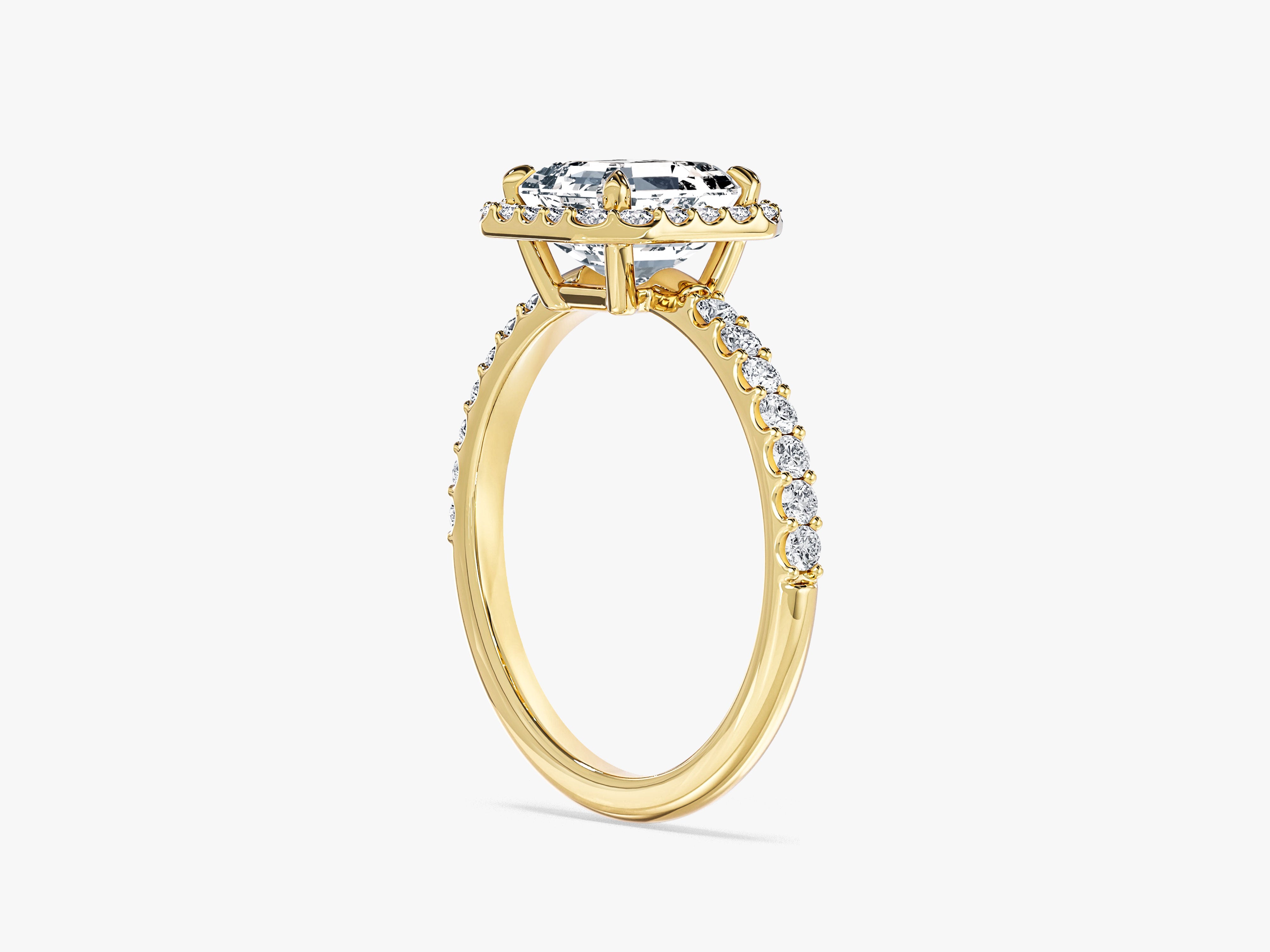 Asscher Halo Moissanite Engagement Ring with Pave Set Side Stones (1.50 CT)