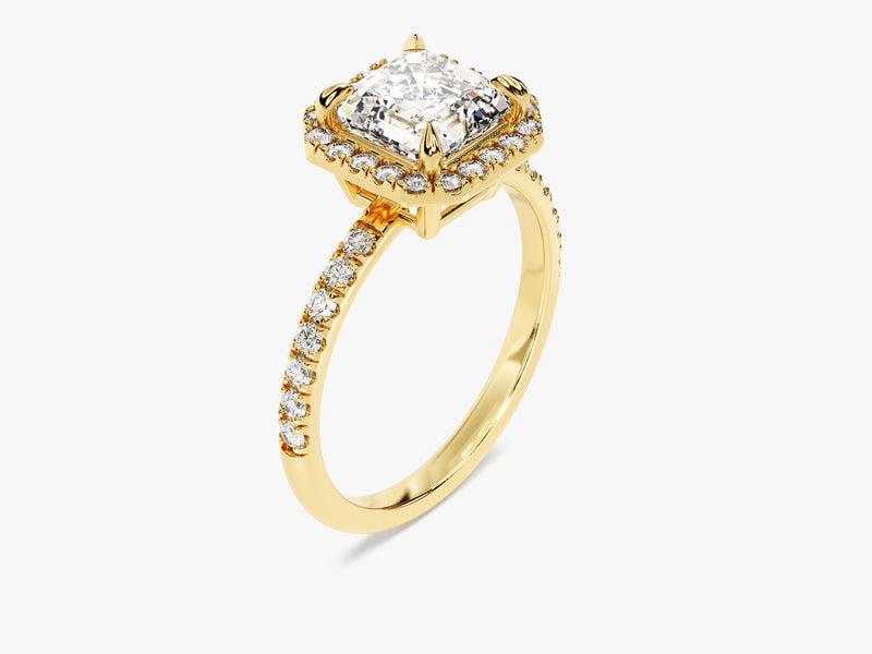 Asscher Halo Diamond Engagement Ring with Pave Set Side Stones (1.50 CT)